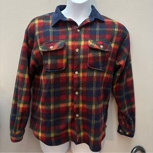 Plaid Button-Up Flannel Jacket Shacket Fleece Cozy Red Blue Casual